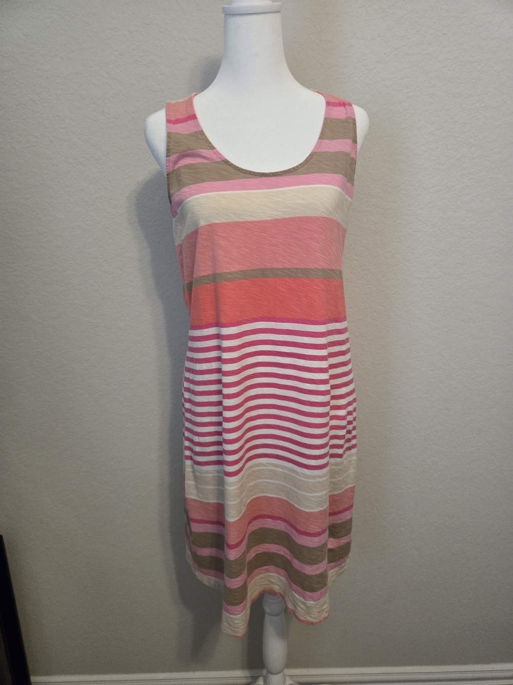 Tommy Bahama Pink White Beige Orange Striped Cotton Knit Shift Tank Dress S/P